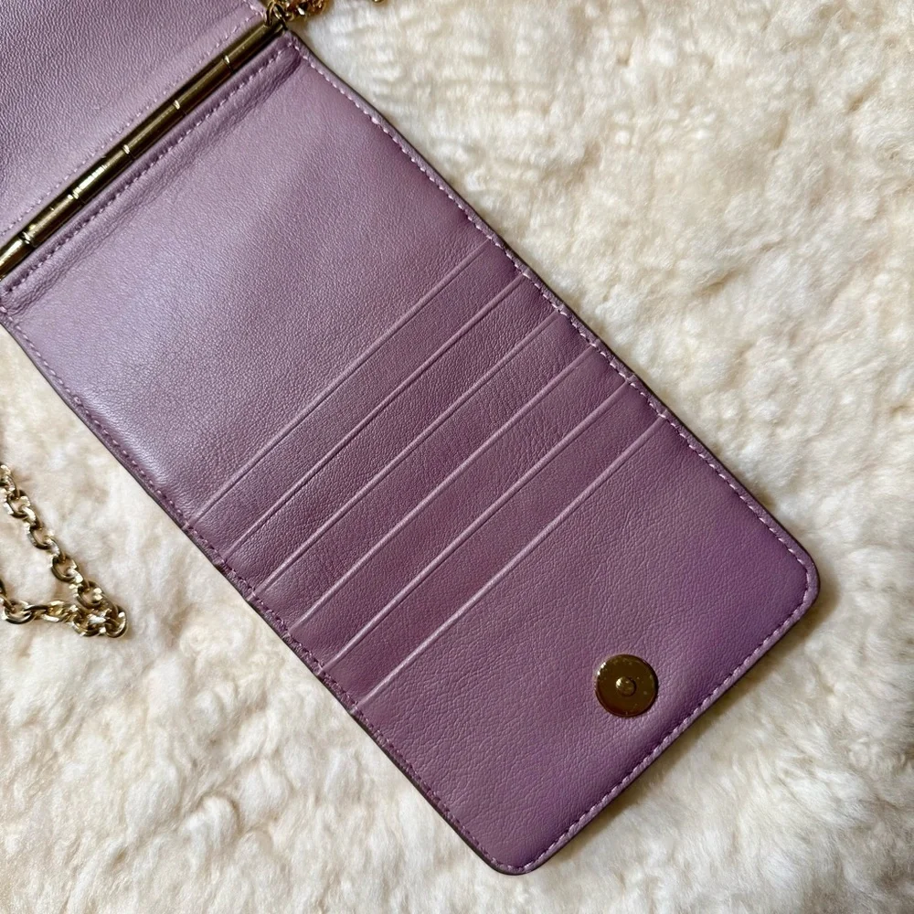 Thacker Nora Phone Crossbody Mauve Leather Wallet Bag Gold Chain